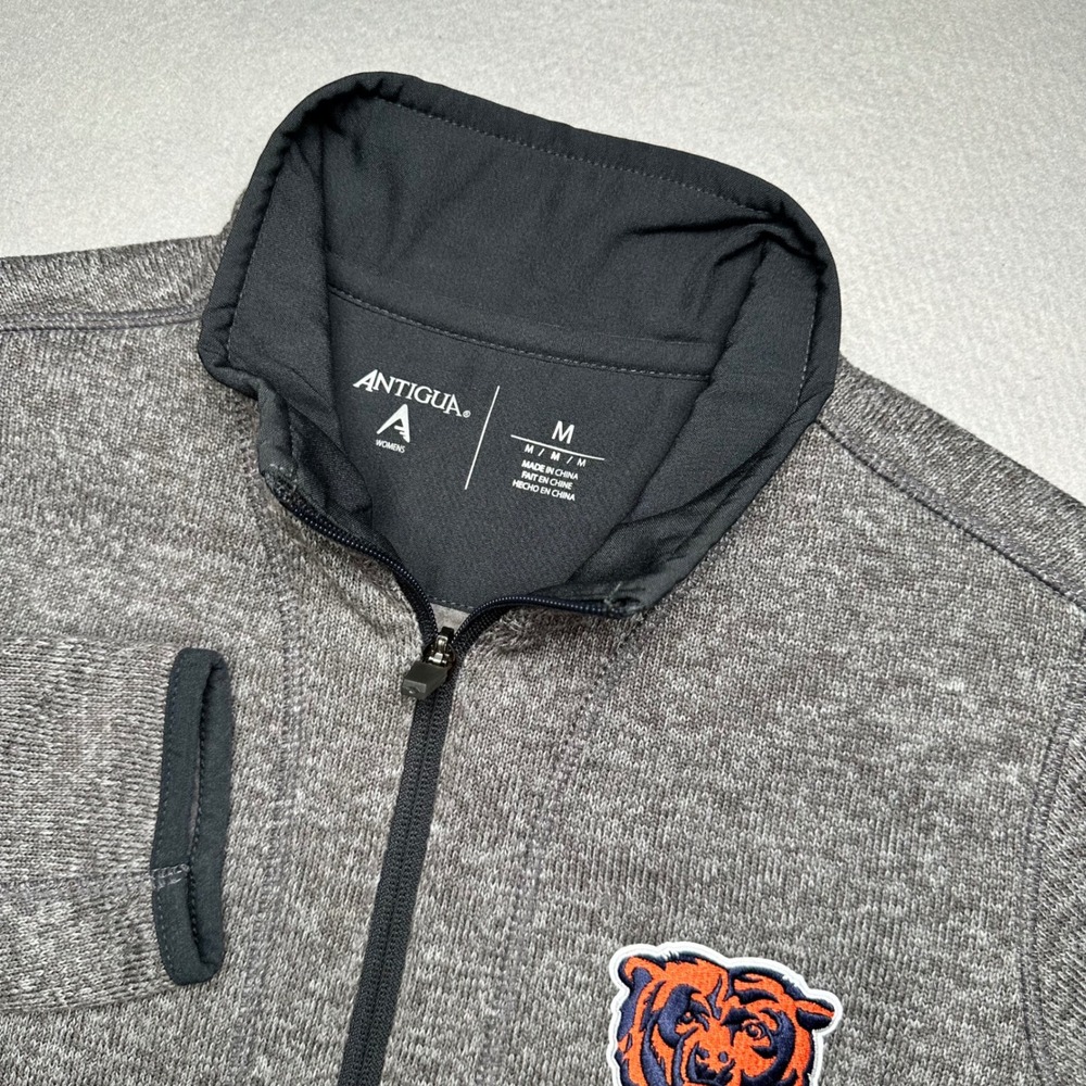 Antigua Chicago Bears Pullover Womens Medium Gray Heather Quarter Zip NFL Logo